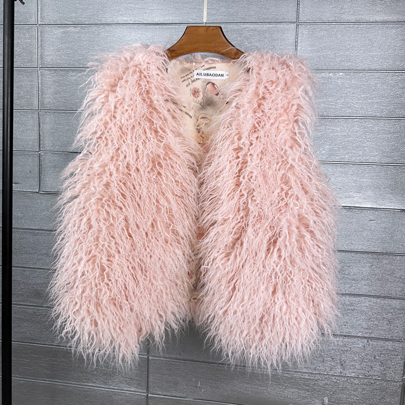 Women's Sheep Fur Environmental Protection Artificial Wool Coats
