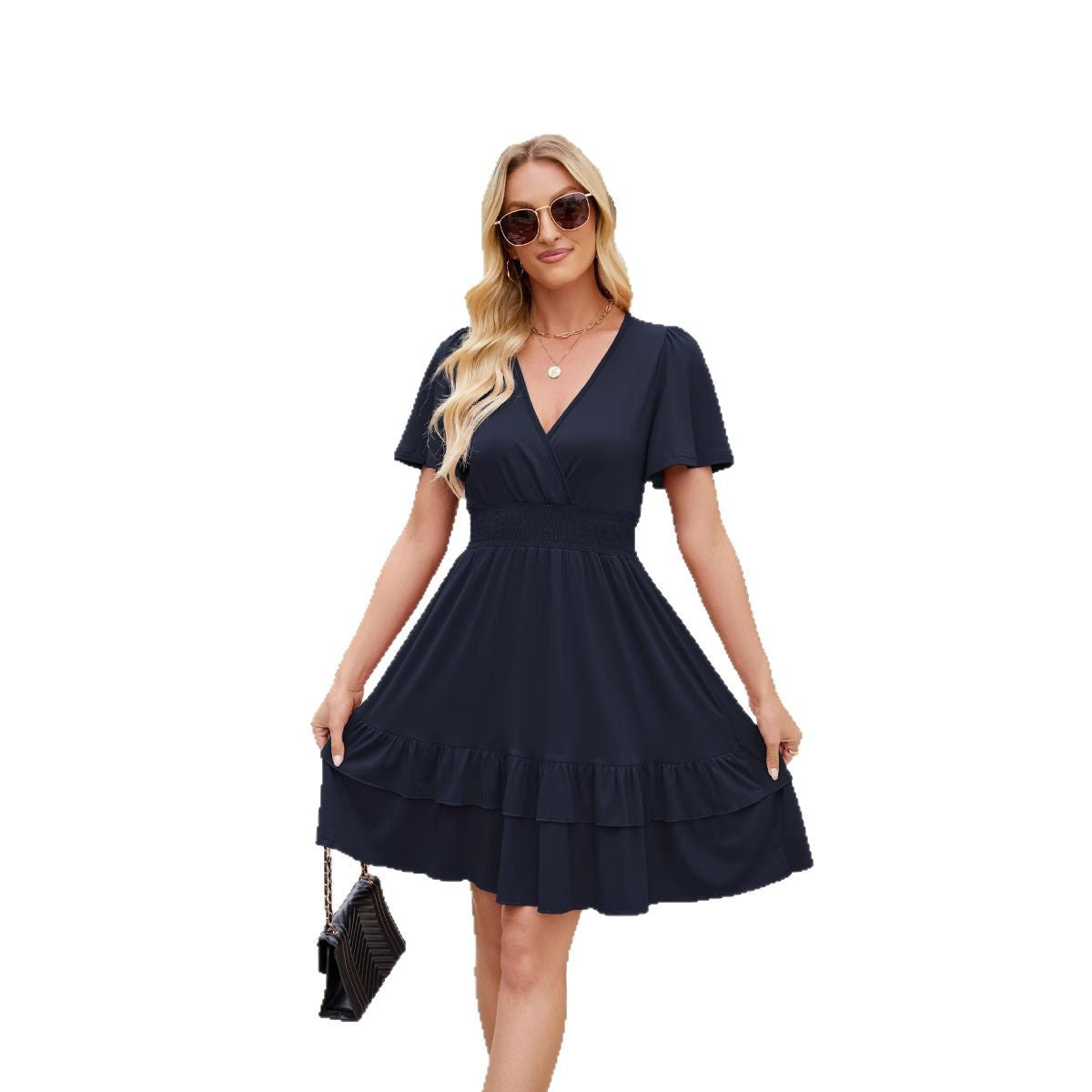 Women's Elegant Ruffled Hem Flying Sleeves Cross Dress