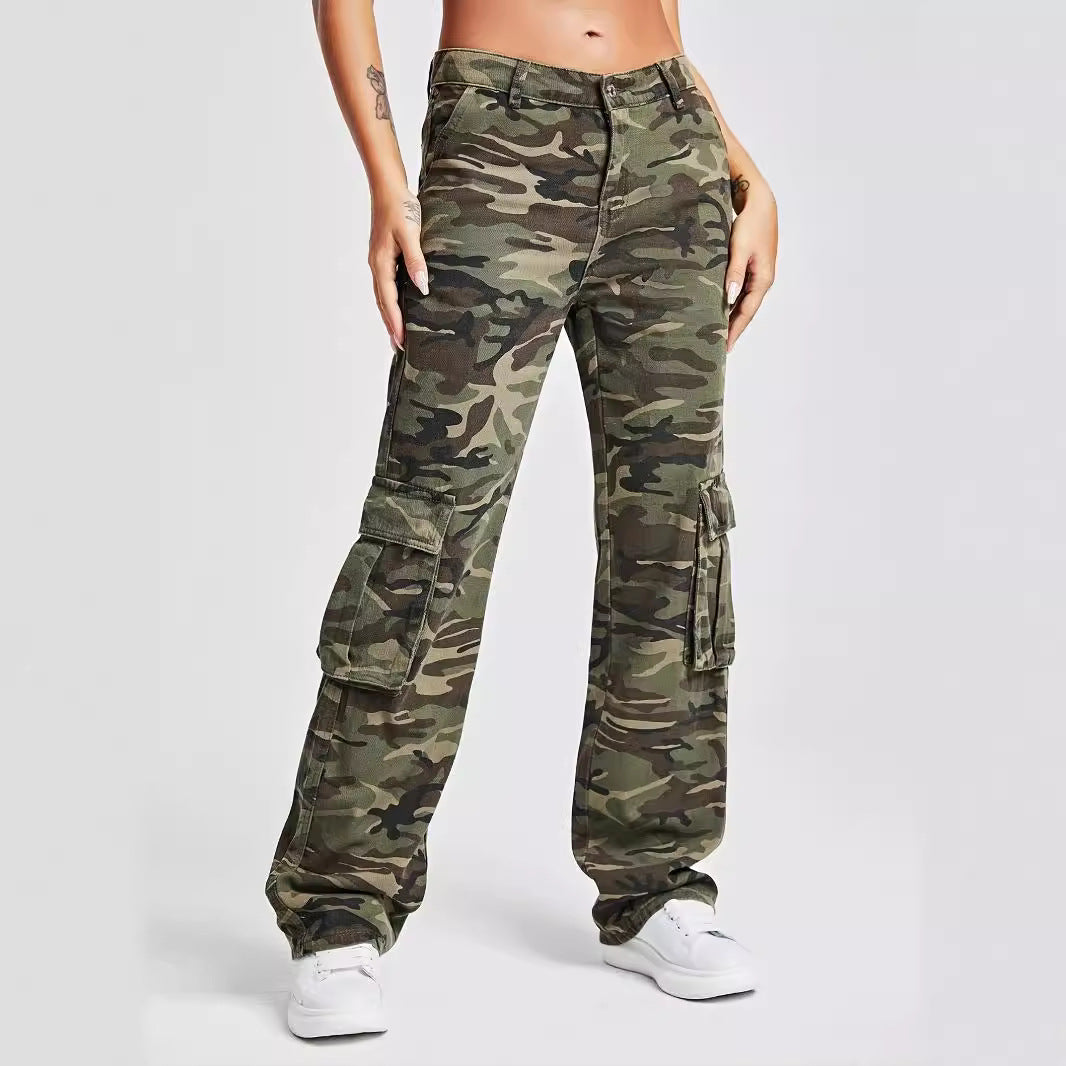 Women's Fashion Camouflage Cargo High Waist Loose Jeans
