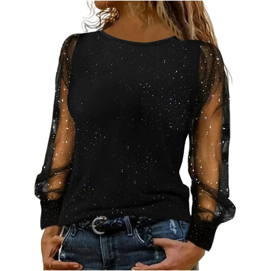 Long Sleeve Loose Crew Neck Casual Blouses
