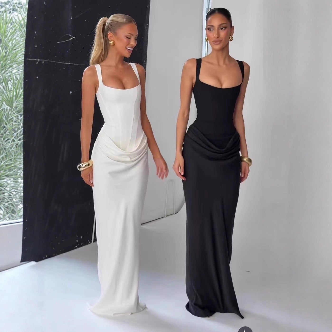 Tube White Long Type Suspender Dress Tops
