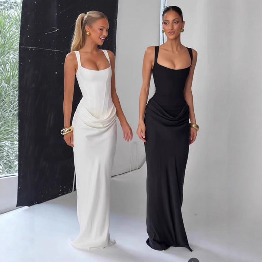 Tube White Long Type Suspender Dress Tops