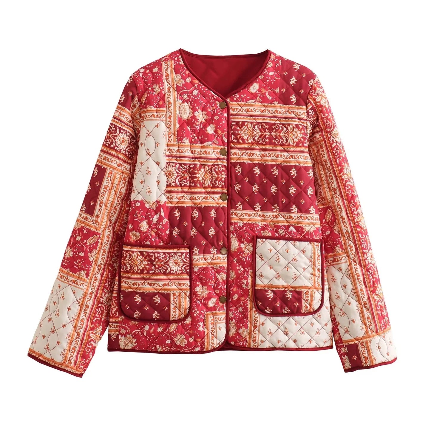 Women's Color Matching Printing Cotton Fashion Loose Jackets