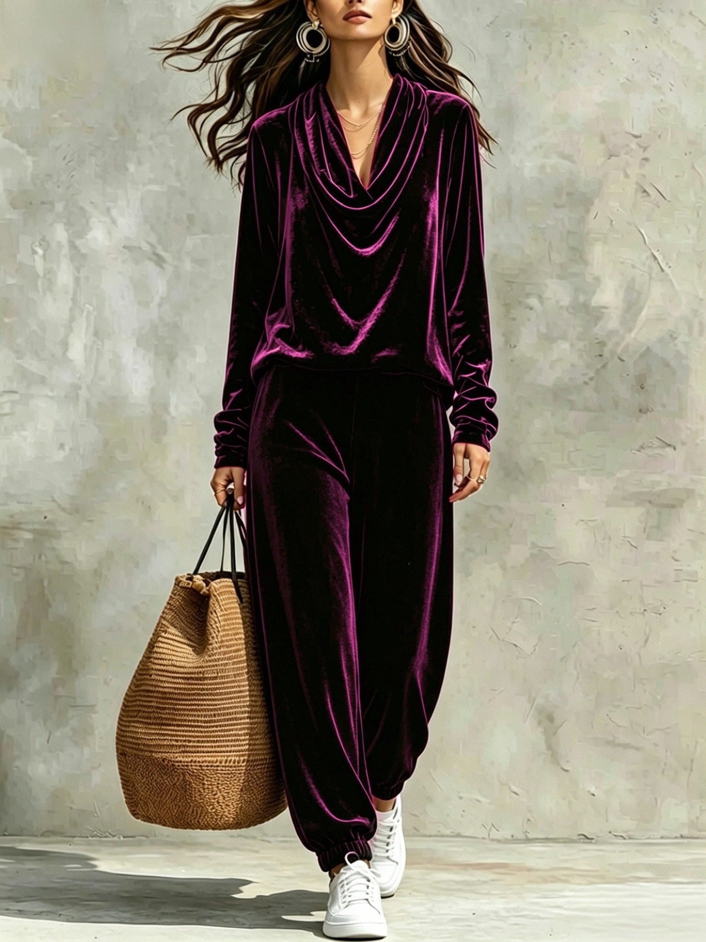 Women's Draped Collar Long Sleeve Ankle Banded Fashion Casual Suit