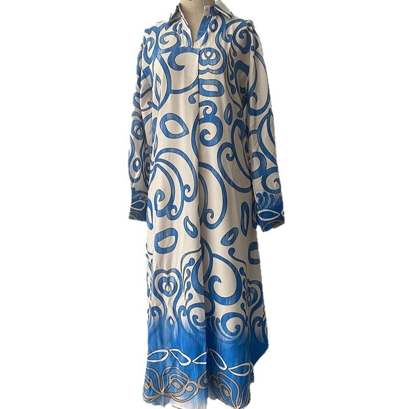 Women's Summer Fashion Printed Long Sleeve Loose Dresses