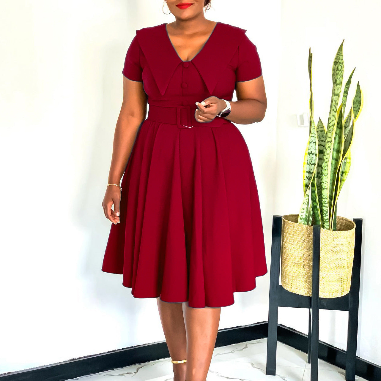 Women's Temperament Peter Pan Collar Sleeve Stretch Dresses