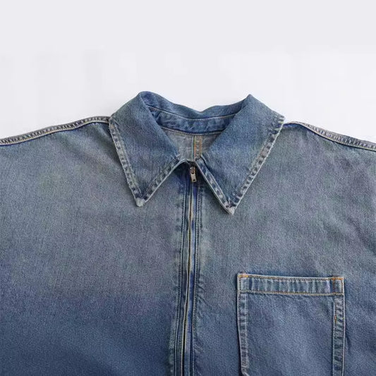 Women's Simple Fashion Style Lapel Loose Denim Dresses