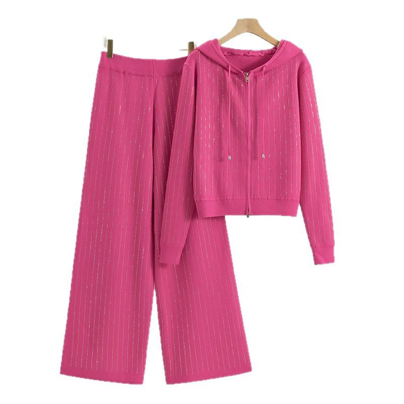 Women's Hooded Knit Two-piece Set Female Autumn Loose Hot Cardigans