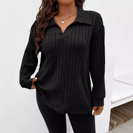Women's Color Clothes V-shaped Lapel Long Sleeve Blouses