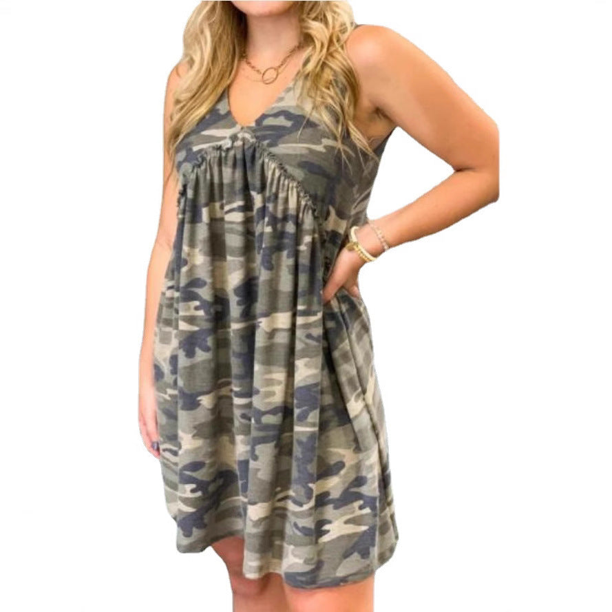 Camouflage Sleeveless Irregular Slim Temperament Elegant Dress