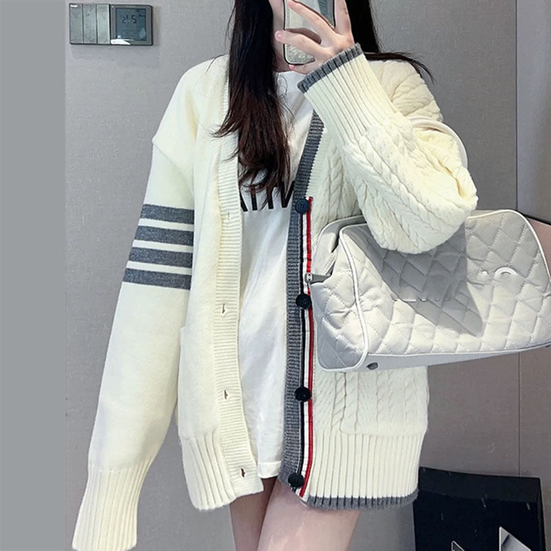 Women's Idle Style Knitted Double Twist Contrast Women's Sweater