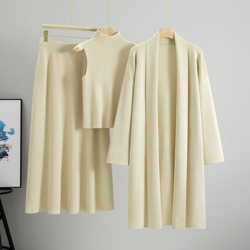 Women's Lazy Temperament Knitting Sleeveless Three-piece Set Suits