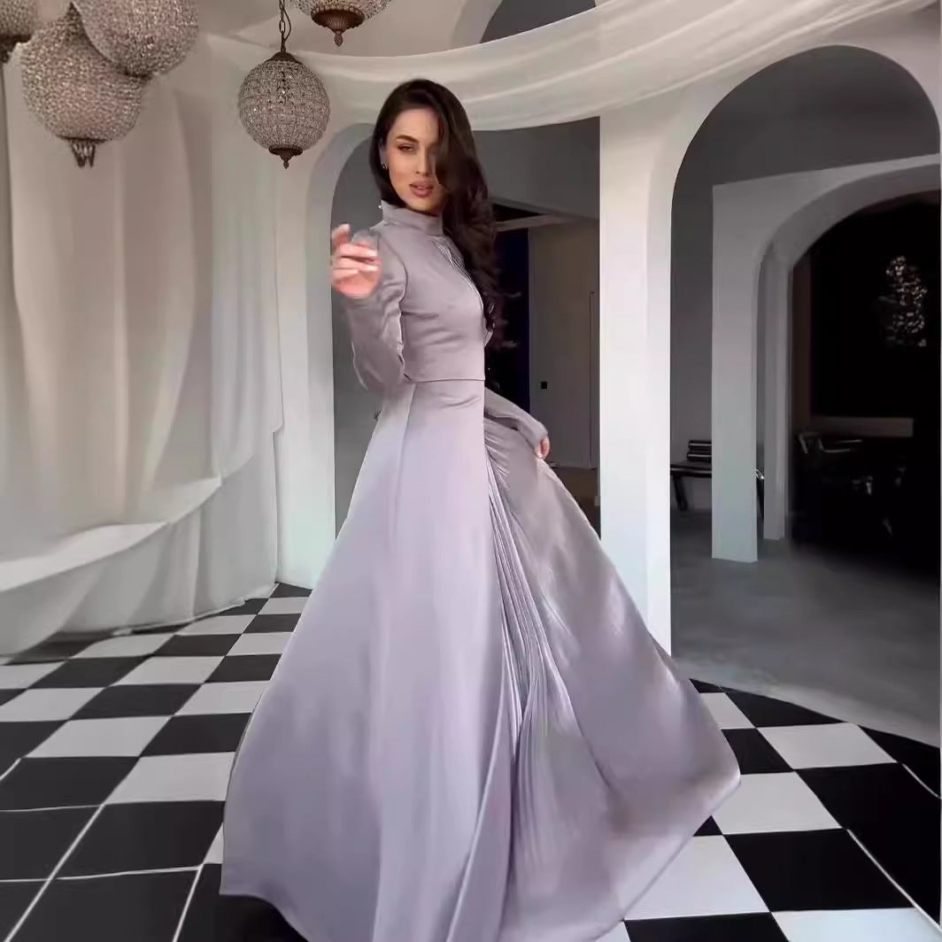 Women's Spring Half Turtleneck Irregular Long Sleeve Dresses