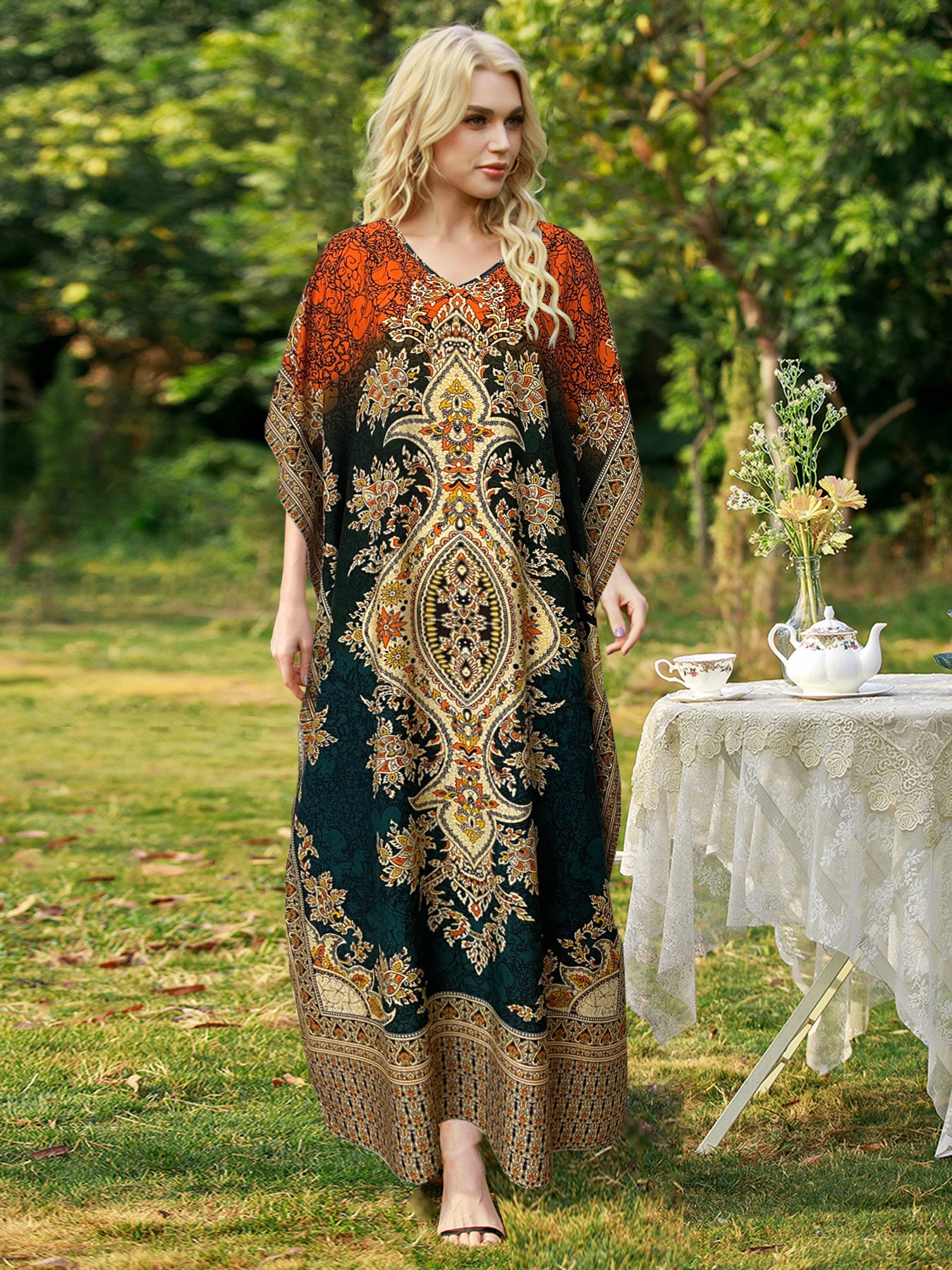 Women's Bohemian Printed Loose Robe Seaside Vacation Plus Size