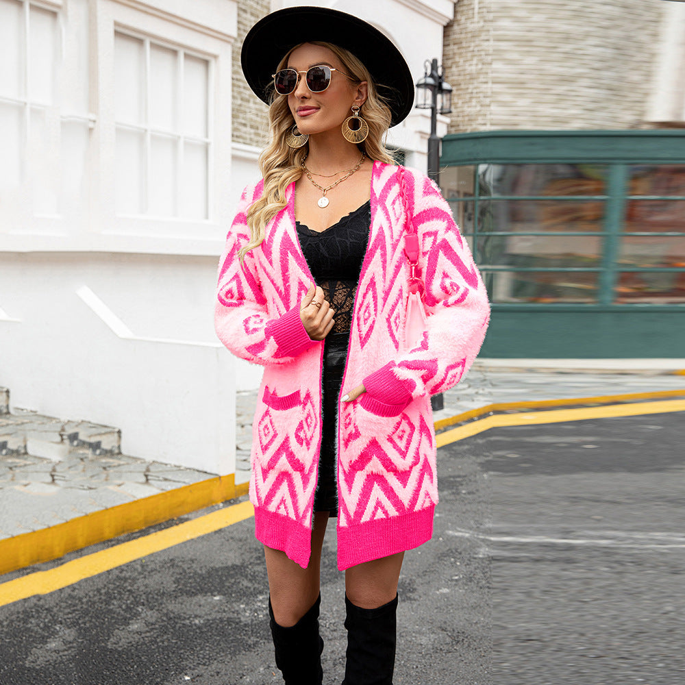 Women's Early Autumn Vintage Large Rhombus Mid-length Knitwear