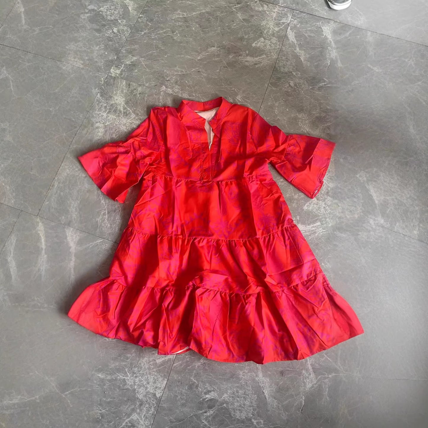 Classic Women's Flared Sleeves Cake Stitching Dress