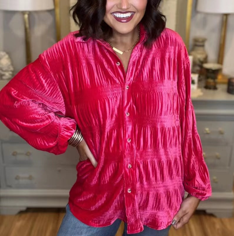 Women's Popular Veet Simple Loose Button Shirt Sweaters