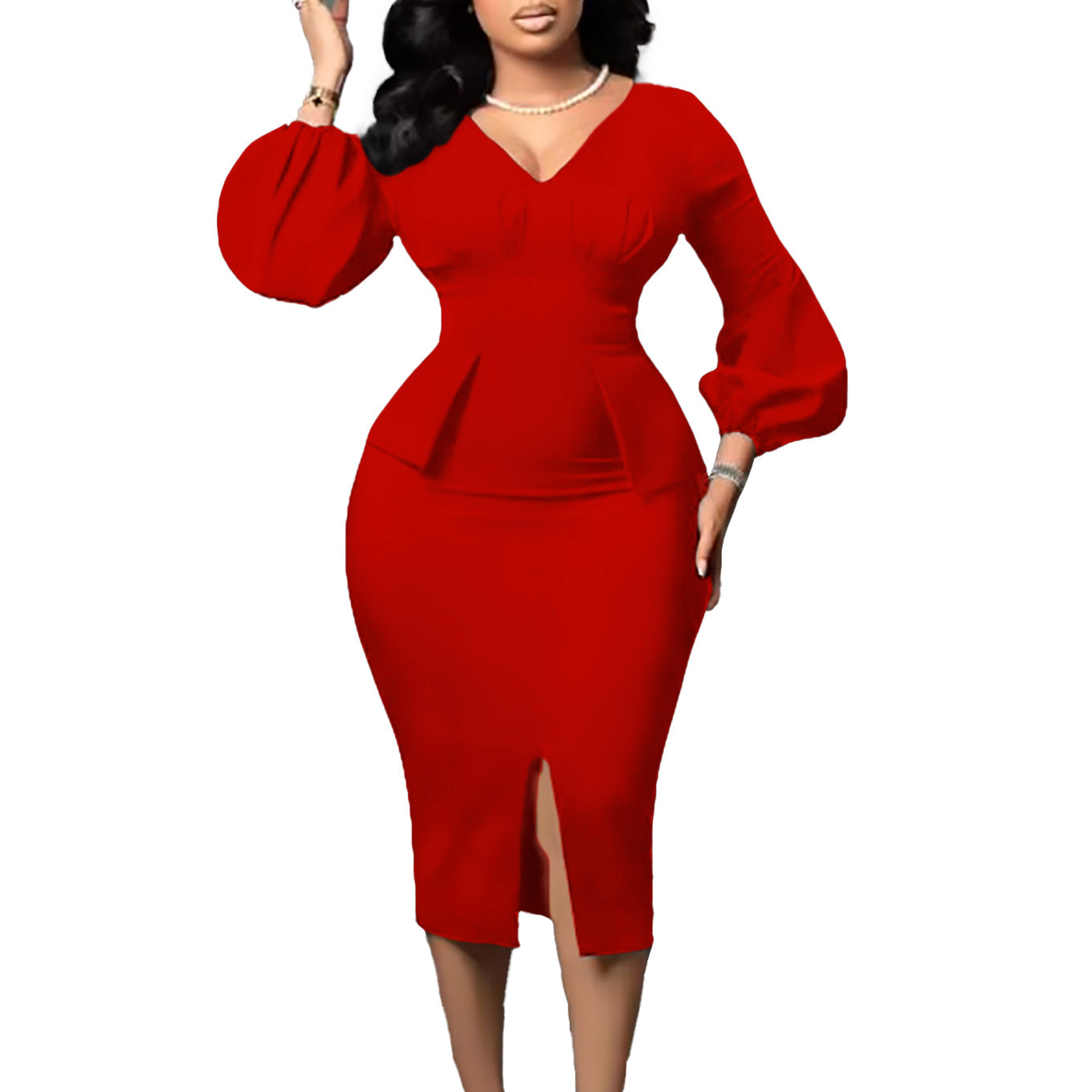 Women's Puff Sleeve Slit Pencil African Dress