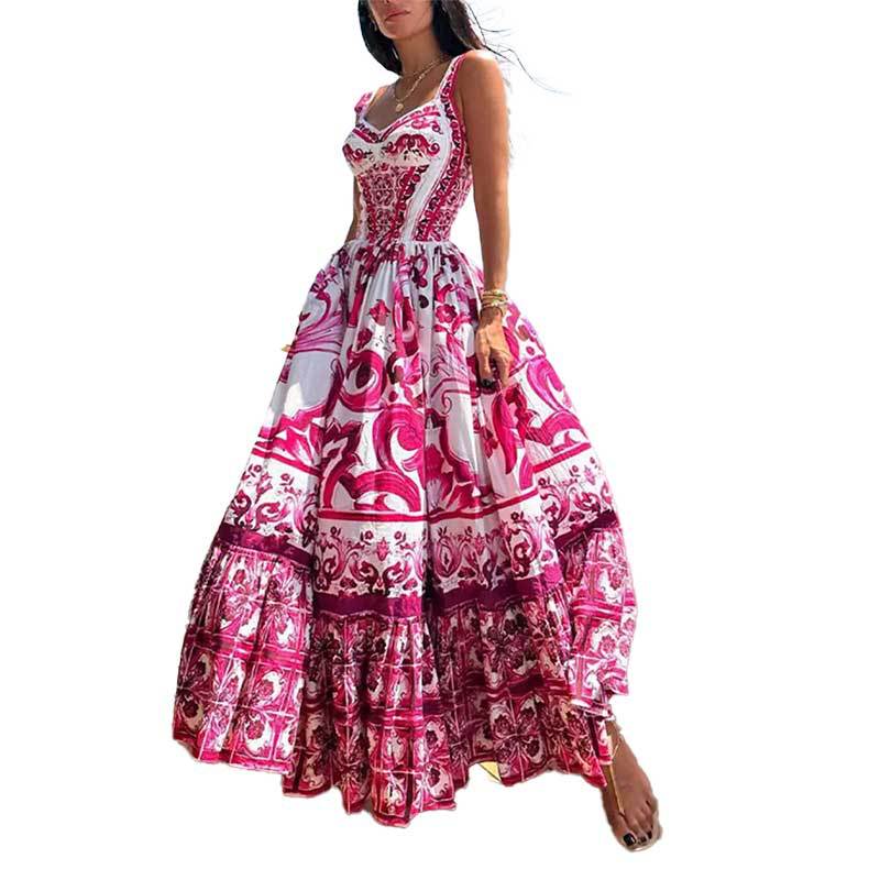 Women's Spring Bohemian Elegant Mid-length Large Swing Printing Dresses