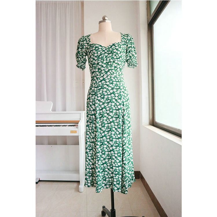 Women's Rayon Floral Dress Summer French Square Dresses
