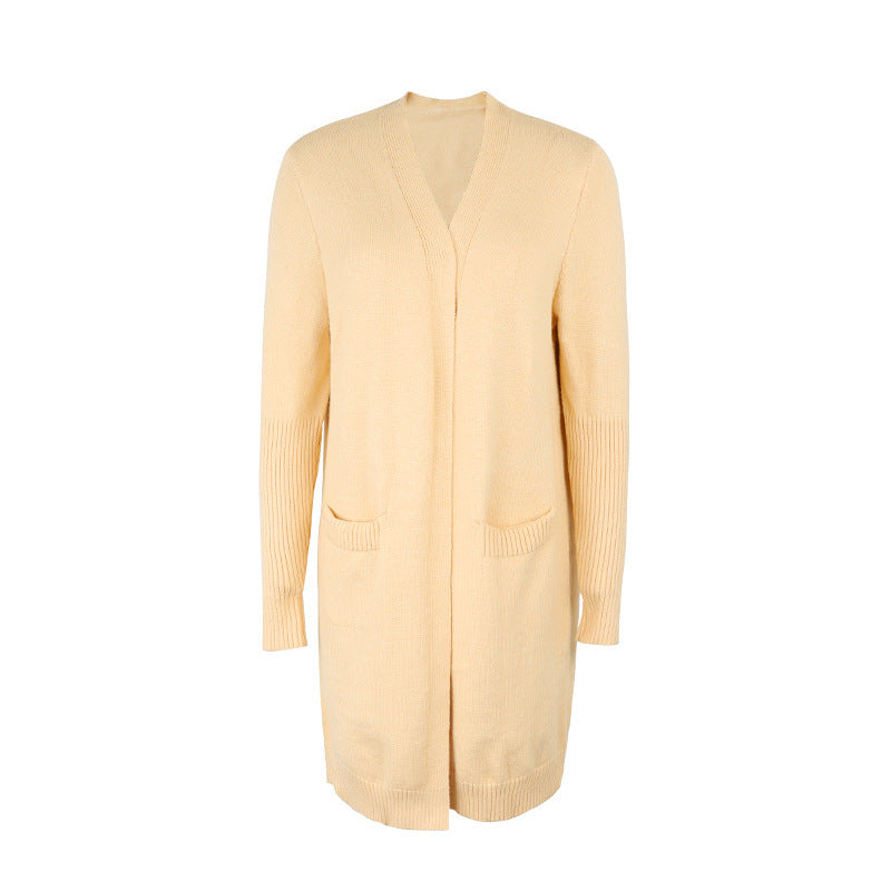 New Versatile Women's Solid Color Pocket Sweater