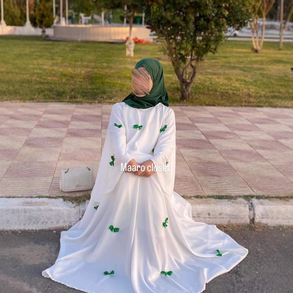 Women's Arab Loose Bell Sleeve Bow Robe Dresses