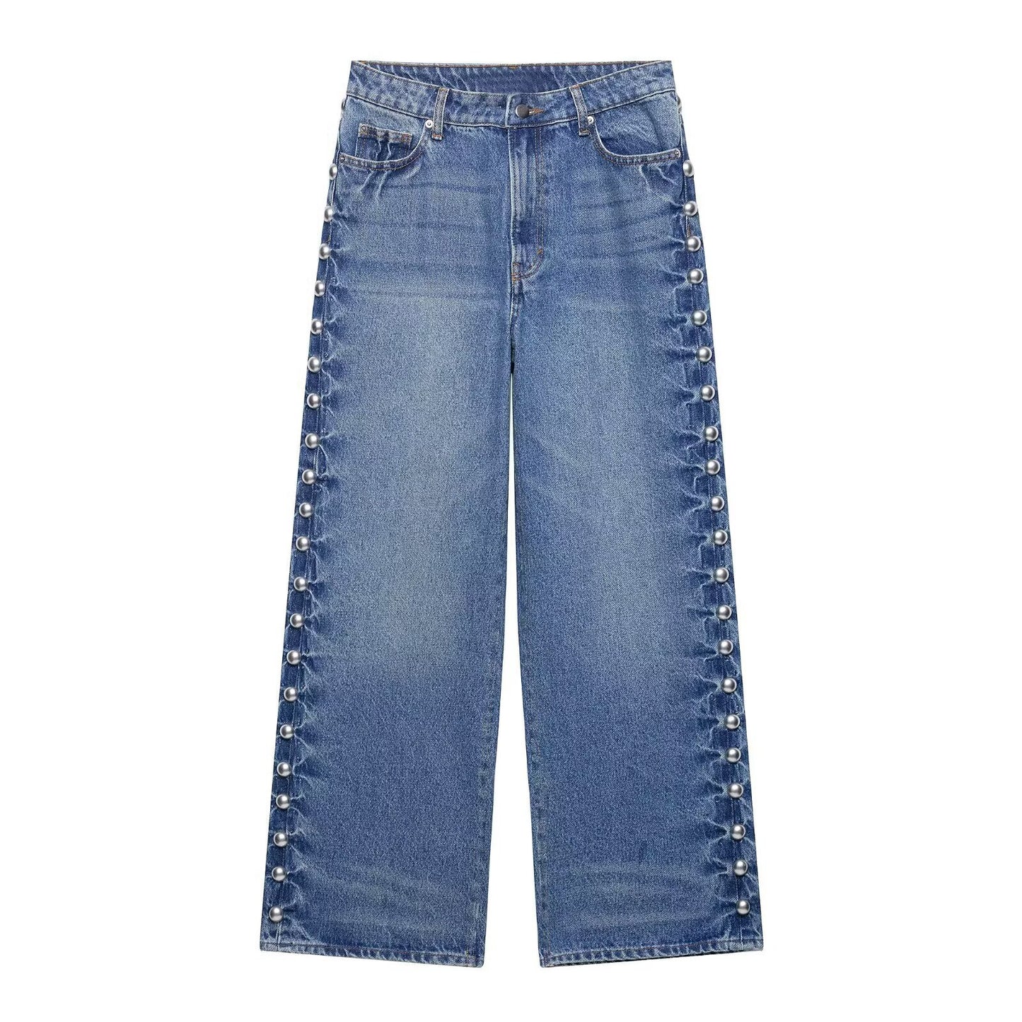 Women's Summer Decorative Rivets Denim Trousers Jeans