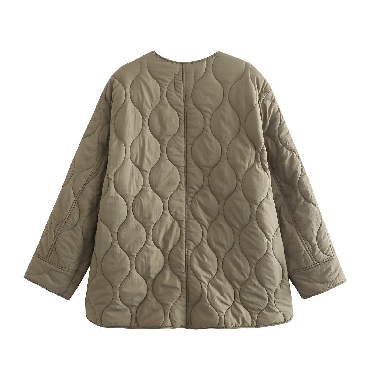 Women's Casual Rhombus Round Neck Quilted Loose Jackets