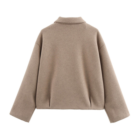 Women's Fashion Casual Polo Collar Soft Woolen Coats