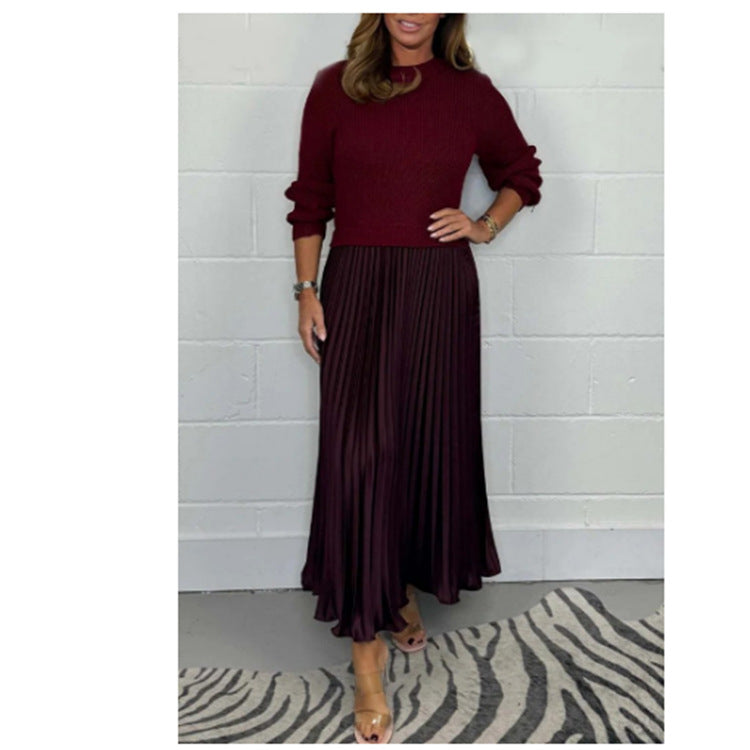 Women's Fashion Elegant Round Neck Dress Pleated Sweaters