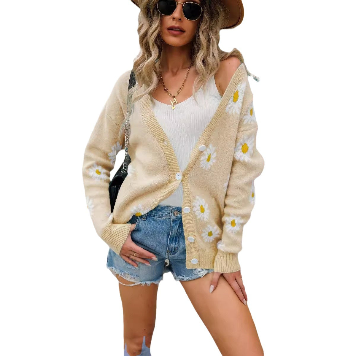 Creative Attractive Printed Little Daisy Trendy Women's Sweater