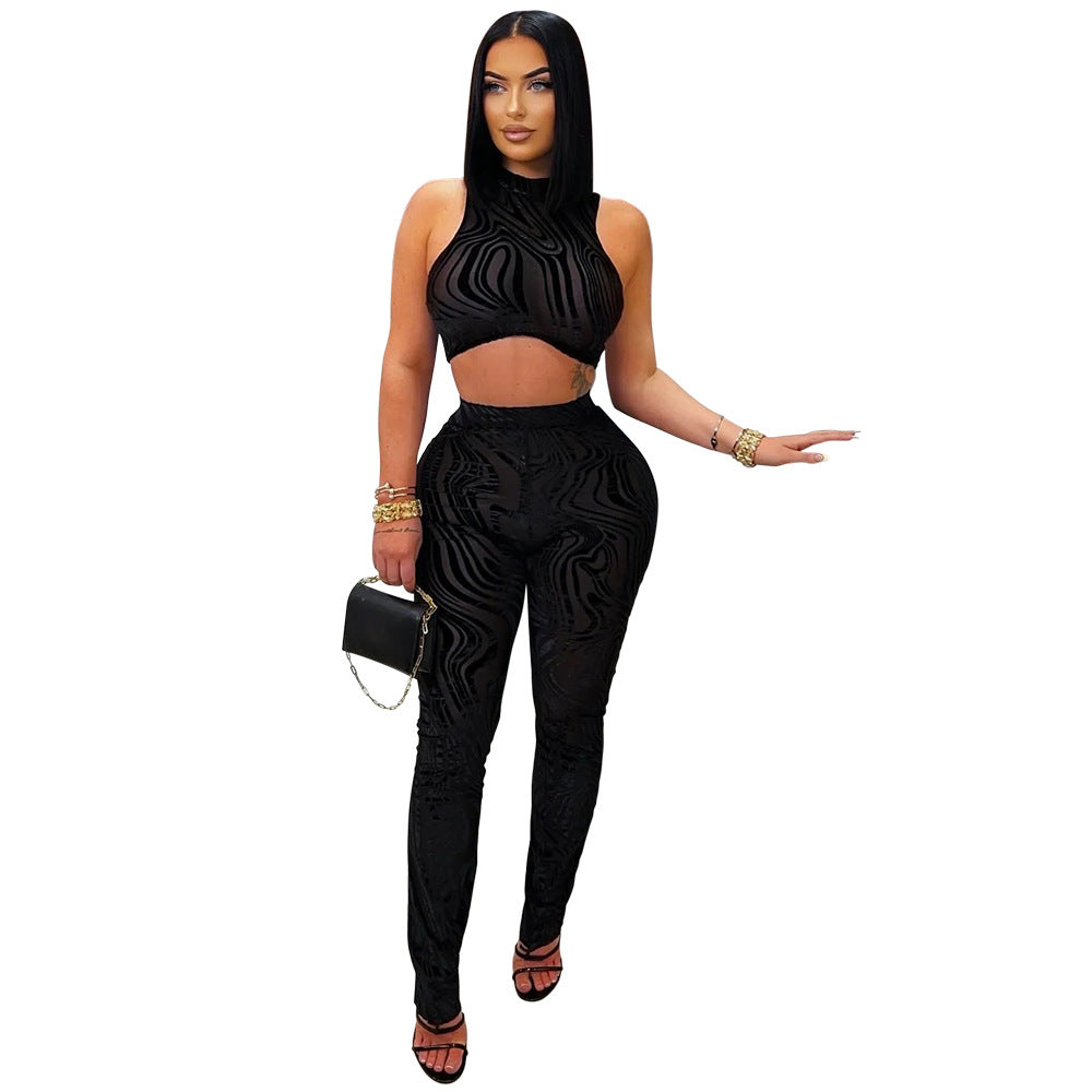 Two-piece Fashion Round Neck Sexy Sleeveless With Slim Suits