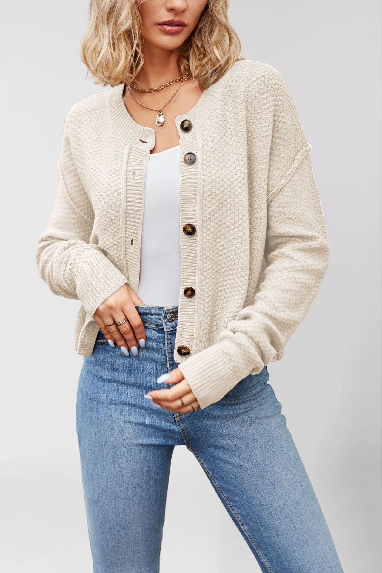 Women's Classic Knitted Single-row Button Commuter Sweaters
