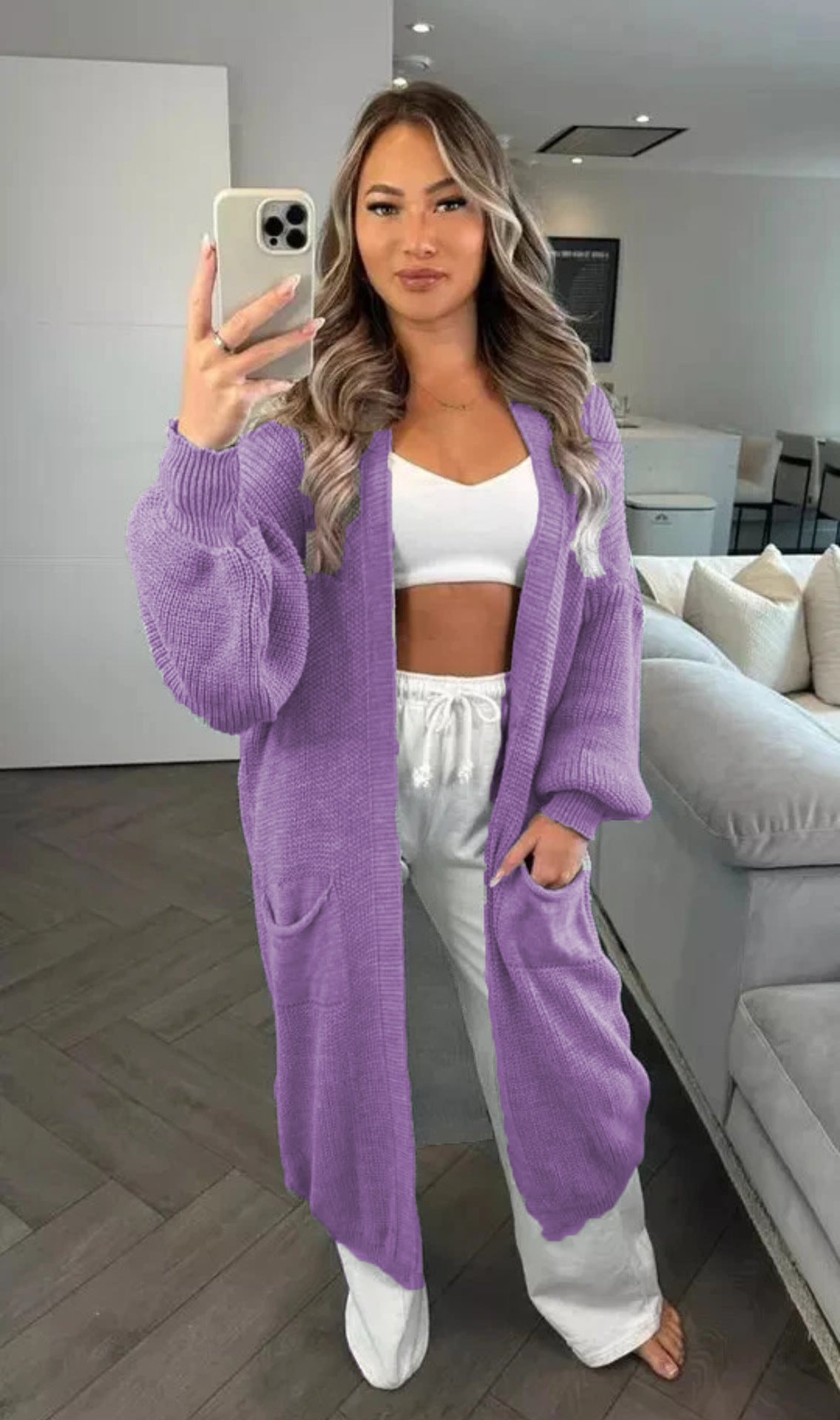 Women's Knitted Solid Color Loose Long Pocket Knitwear