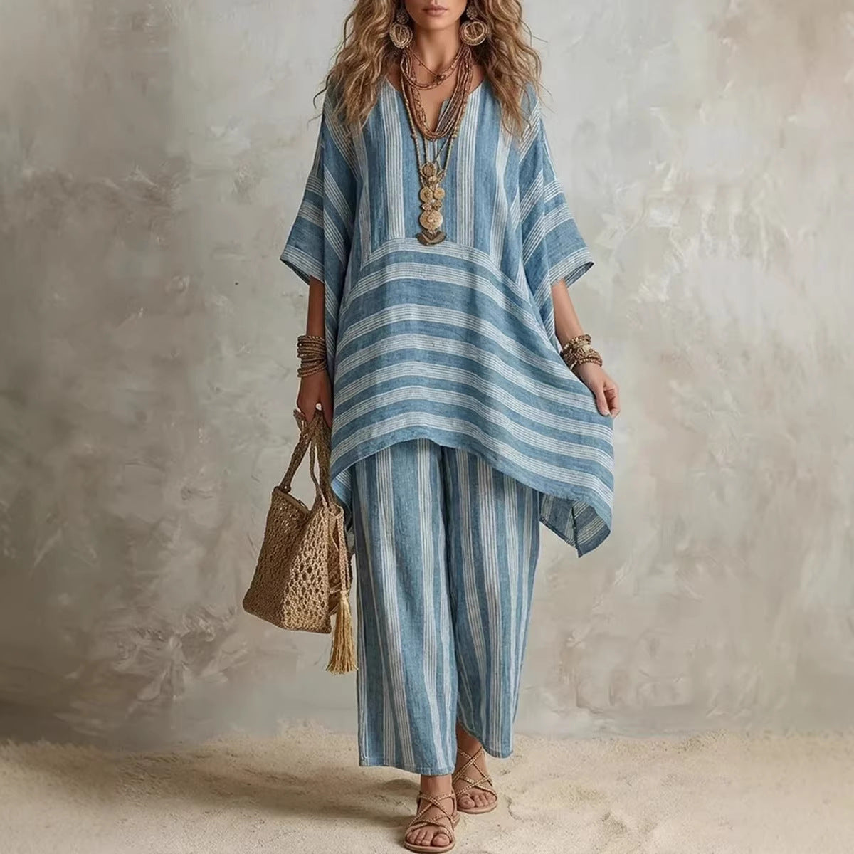 Women's Fashionable Stylish Loose Striped Two-piece Fashion Casual Suit