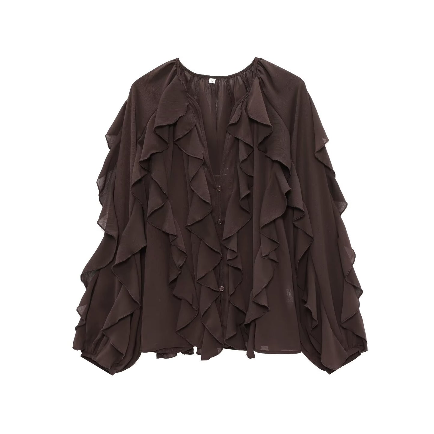 Women's Summer Street Fashion Laminated Decoration Long-sleeved Blouses