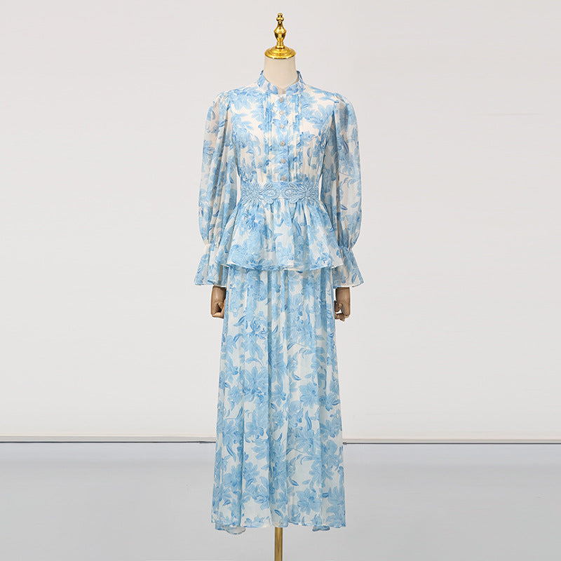 Women's Court Style Dress Summer Round Neck Button Embroidered Printed Dresses