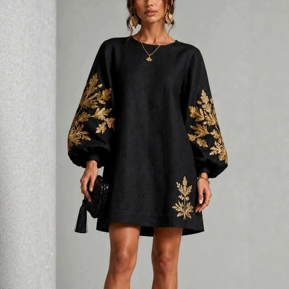 Women's Pullover Printed Crew Neck Casual Long Sleeve Dress