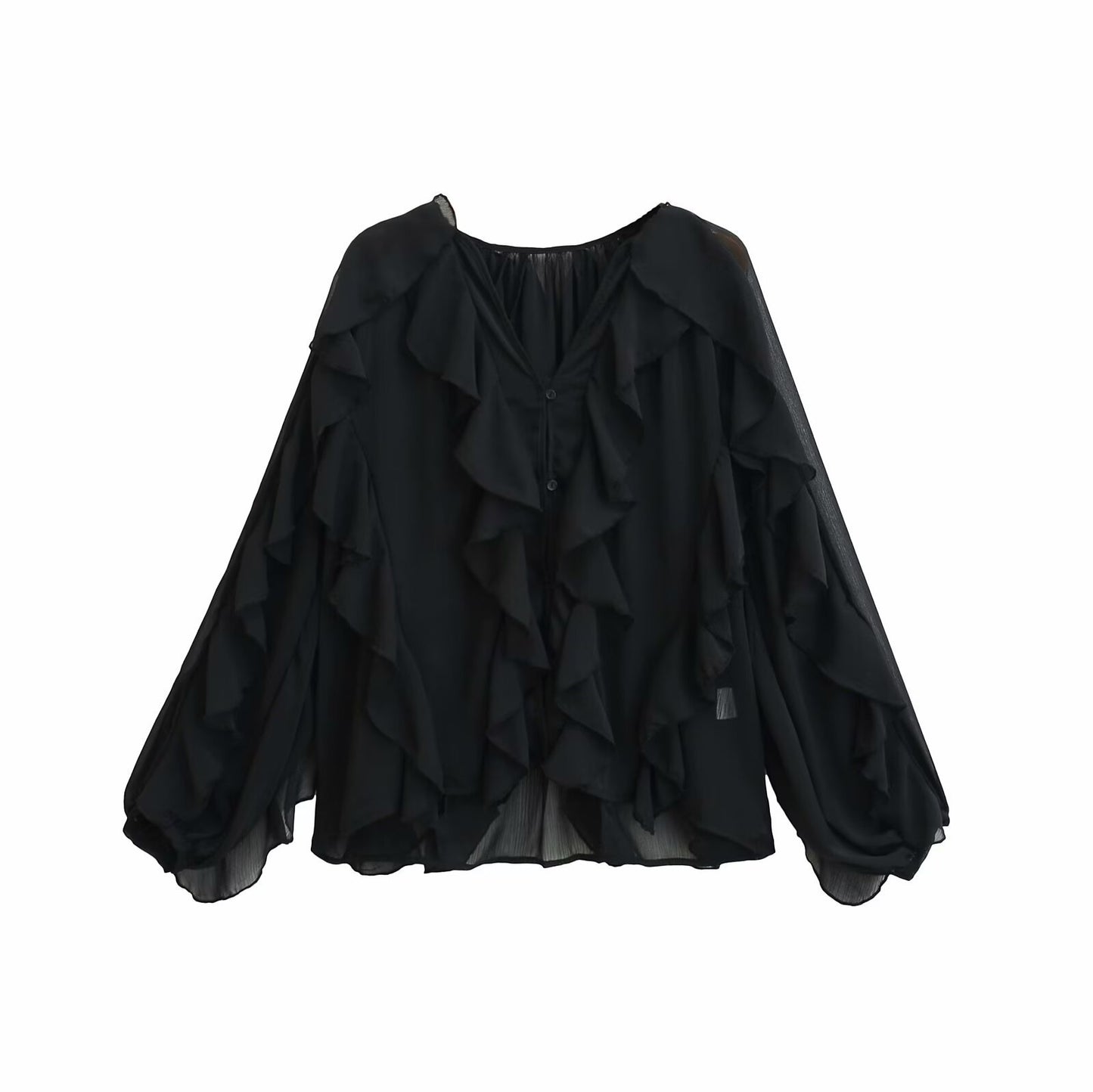 Women's Summer Fashion Laminated Ruffled Pleated Shirt Blouses
