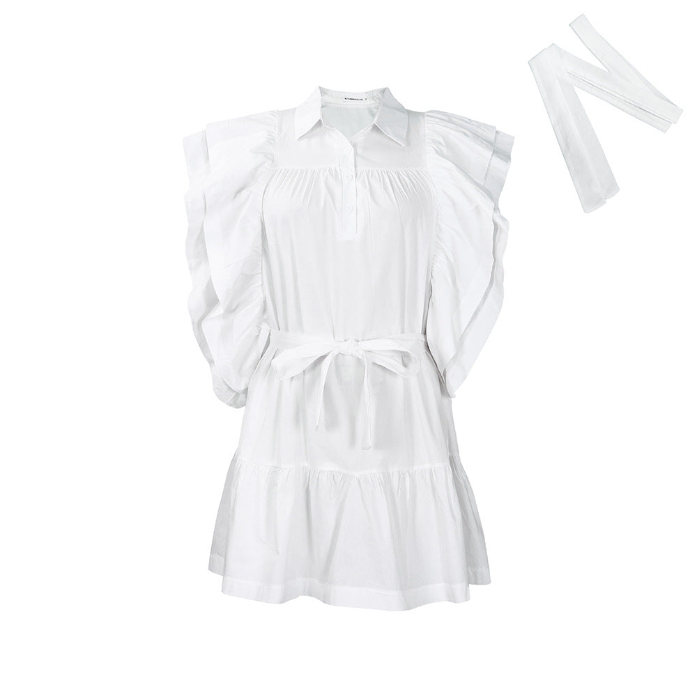 Women's Fashion Wear Lapel Flying Sleeves A- Dresses