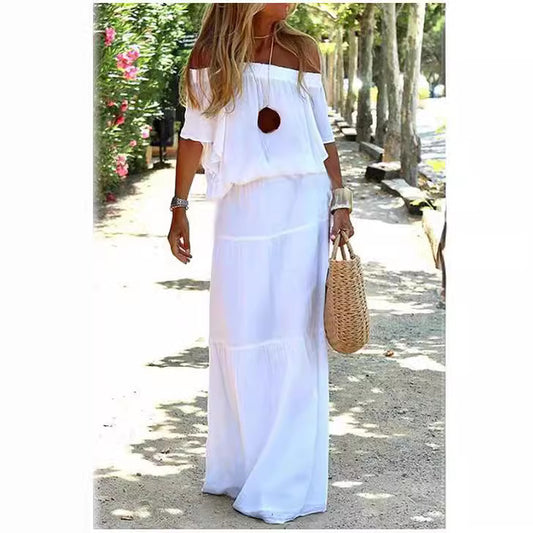 Casual Solid Color Elastic Waist Sleeve Dresses