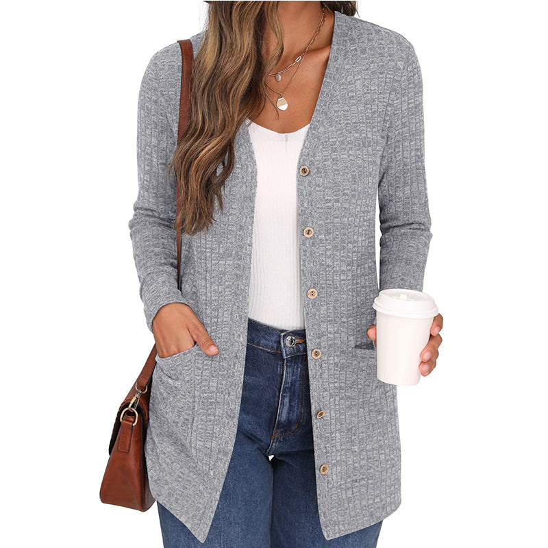 Women's Solid Color Loose Long Sleeves Pocket Women's Sweater