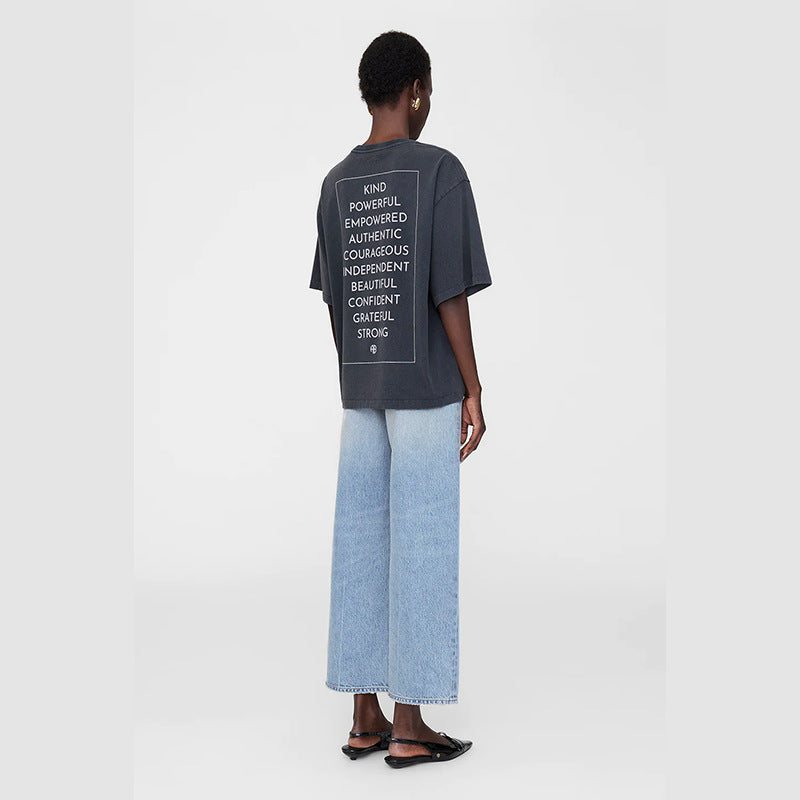 Women's Printing Wash Fried Color Distressed Black Gray Blouses