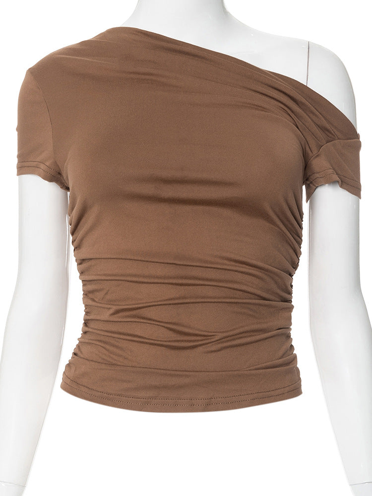 Women's Spring Solid Color Shoulder Sleeve Pleated Blouses