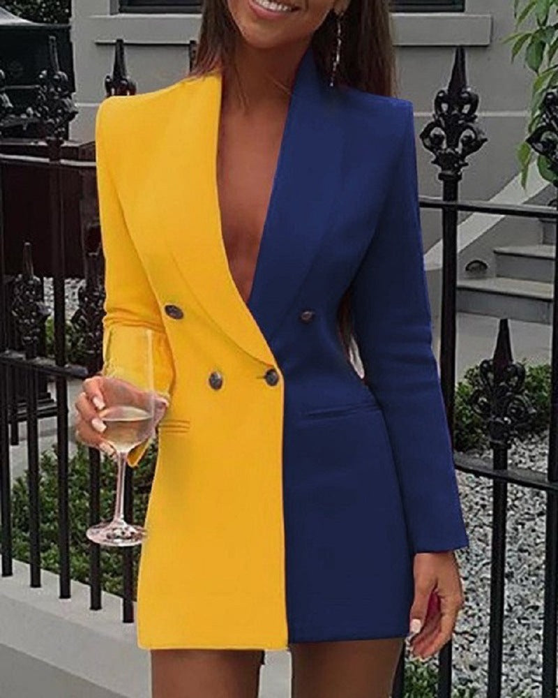 Color Contrast Patchwork Business Wear Small Suits