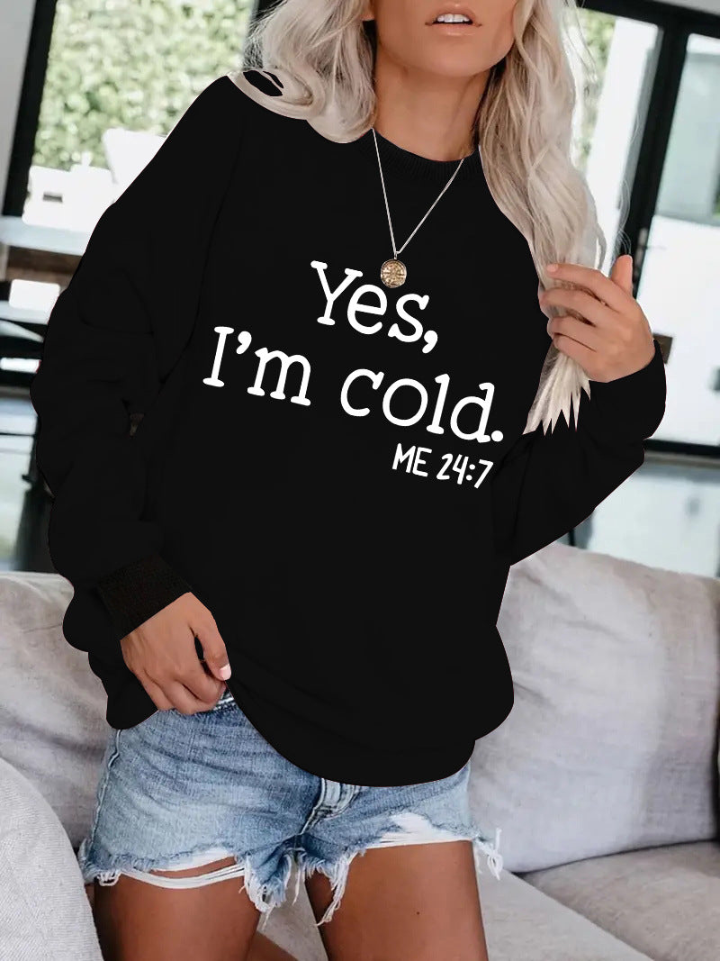 Women's Round Neck Slogan Pattern Trendy Long-sleeved Tops