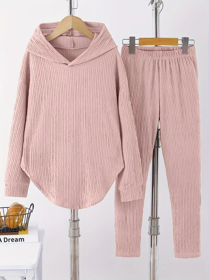 Women's Set Solid Color Long-sleeved Hooded Trousers Sweaters