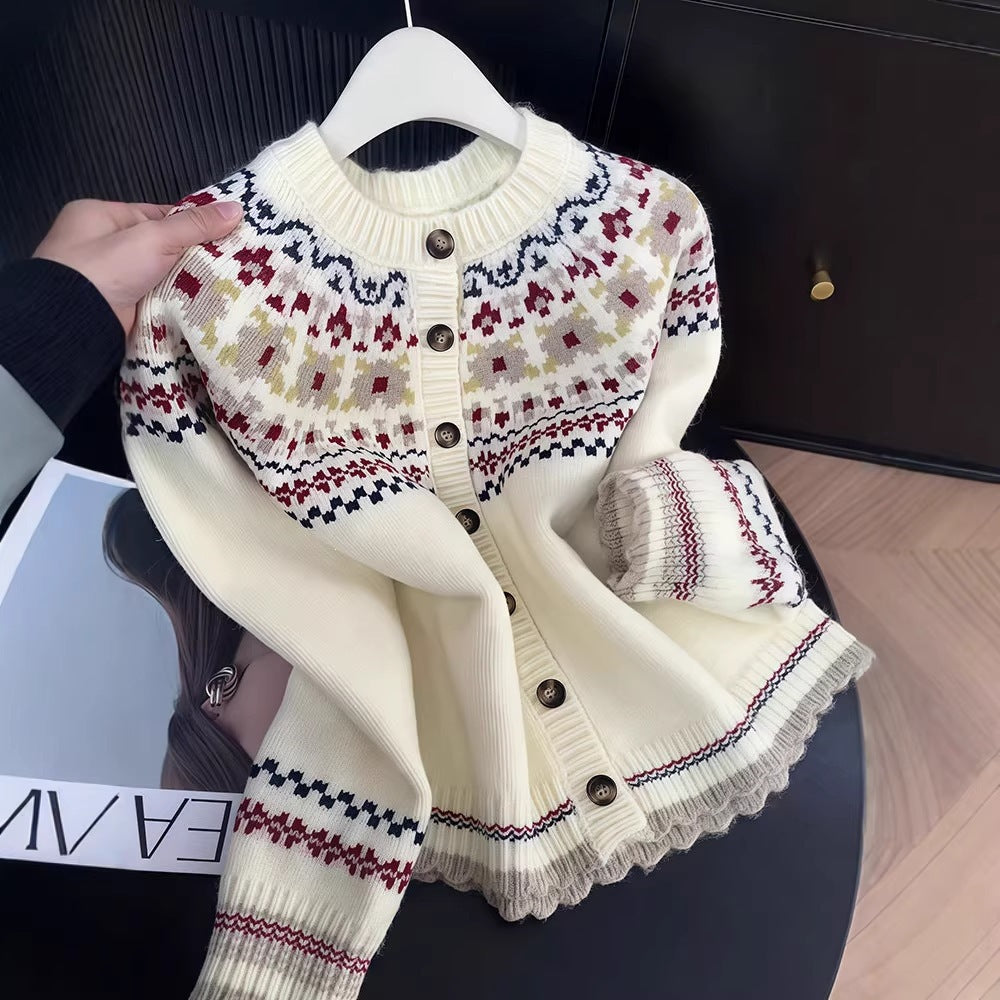 Women's Beige Knitted Design Sense Niche Loose Women's Sweater
