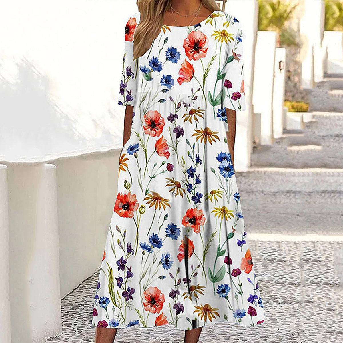 Women's Summer Casual Round Neck Printed Elegant Dress