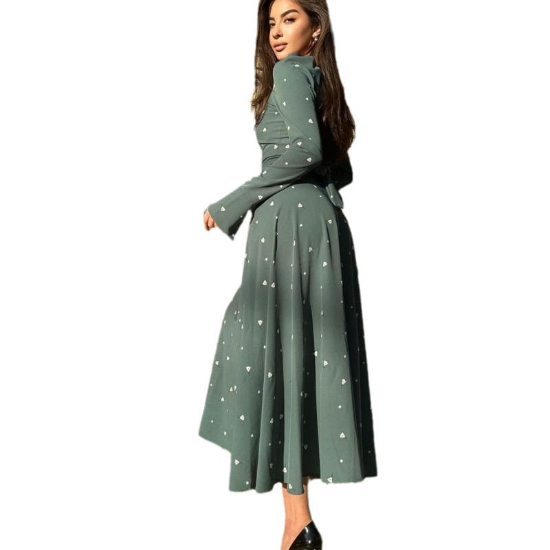 Women's Temperament Printed Long Sleeve High Waist Dresses